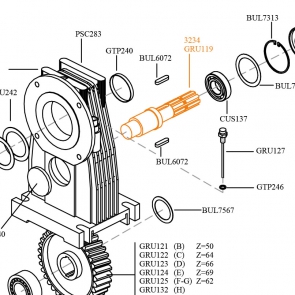 L27/L35 INPUT SHAFT 1" 3/8 Z=6 TEETH 